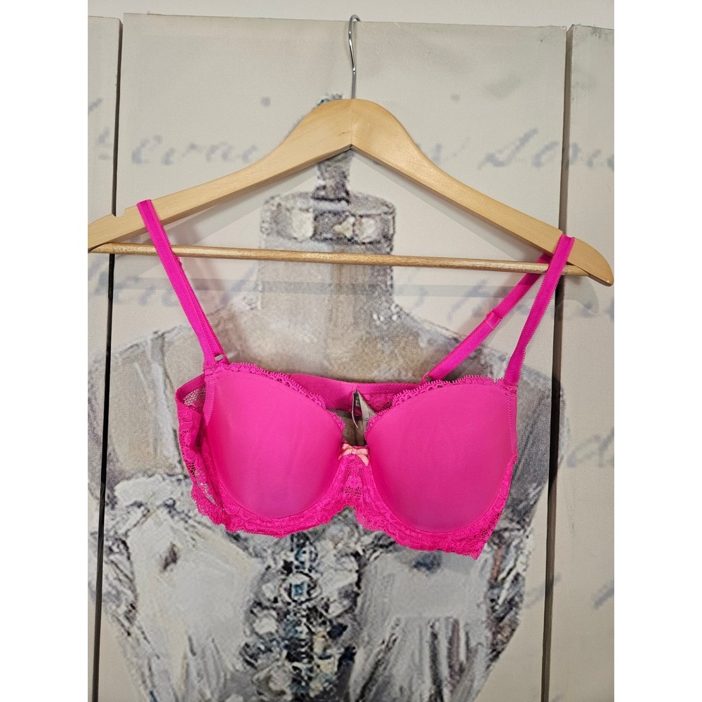 Victoria's Secret Dream Angels Hot Pink Lined Demi Lace Bra 34C Underwire 8250